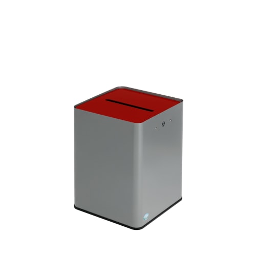 Papiersammler P40 mit rotem Deckel und grauem Gehäuse, DSGVO-konform